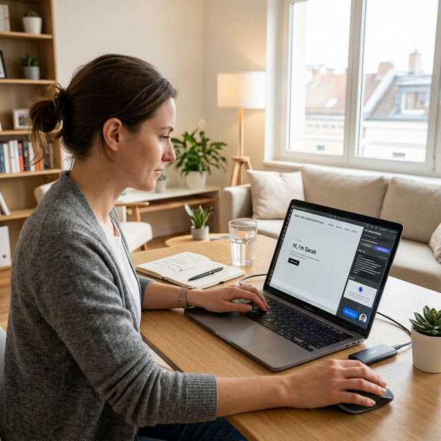 A plumber walking toward a residential home with tools, answering a customer call